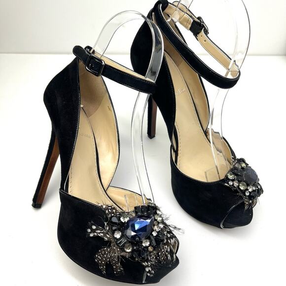 Enzo Angiolini Shoes - Enzo Angiolini Leather Embellished Black Retro Style High Heel Pumps